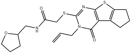 2-[(3-allyl-4-oxo-3,5,6,7-tetrahydro-4H-cyclopenta[4,5]thieno[2,3-d]pyrimidin-2-yl)sulfanyl]-N-(tetrahydro-2-furanylmethyl)acetamide 结构式