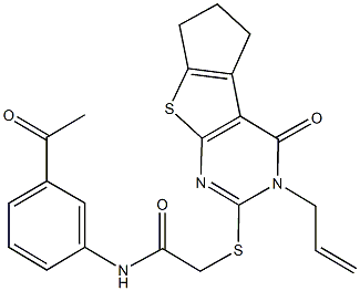 N-(3-acetylphenyl)-2-[(3-allyl-4-oxo-3,5,6,7-tetrahydro-4H-cyclopenta[4,5]thieno[2,3-d]pyrimidin-2-yl)sulfanyl]acetamide 结构式