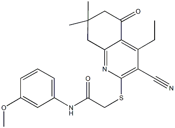 2-[(3-cyano-4-ethyl-7,7-dimethyl-5-oxo-5,6,7,8-tetrahydro-2-quinolinyl)sulfanyl]-N-(3-methoxyphenyl)acetamide|