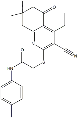 2-[(3-cyano-4-ethyl-7,7-dimethyl-5-oxo-5,6,7,8-tetrahydro-2-quinolinyl)sulfanyl]-N-(4-methylphenyl)acetamide|