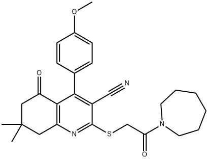 2-{[2-(1-azepanyl)-2-oxoethyl]sulfanyl}-4-(4-methoxyphenyl)-7,7-dimethyl-5-oxo-5,6,7,8-tetrahydro-3-quinolinecarbonitrile 结构式