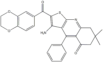 3-amino-2-(2,3-dihydro-1,4-benzodioxin-6-ylcarbonyl)-7,7-dimethyl-4-phenyl-7,8-dihydrothieno[2,3-b]quinolin-5(6H)-one Structure