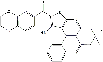 3-amino-2-(2,3-dihydro-1,4-benzodioxin-6-ylcarbonyl)-7,7-dimethyl-4-phenyl-7,8-dihydrothieno[2,3-b]quinolin-5(6H)-one 结构式