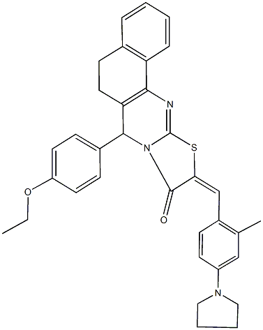 7-(4-ethoxyphenyl)-10-[2-methyl-4-(1-pyrrolidinyl)benzylidene]-5,7-dihydro-6H-benzo[h][1,3]thiazolo[2,3-b]quinazolin-9(10H)-one Structure