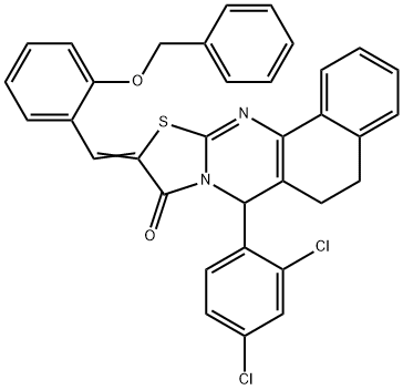 10-[2-(benzyloxy)benzylidene]-7-(2,4-dichlorophenyl)-5,7-dihydro-6H-benzo[h][1,3]thiazolo[2,3-b]quinazolin-9(10H)-one 结构式