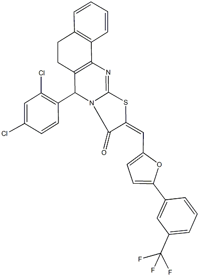7-(2,4-dichlorophenyl)-10-({5-[3-(trifluoromethyl)phenyl]-2-furyl}methylene)-5,7-dihydro-6H-benzo[h][1,3]thiazolo[2,3-b]quinazolin-9(10H)-one Structure