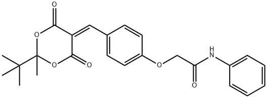 2-{4-[(2-tert-butyl-2-methyl-4,6-dioxo-1,3-dioxan-5-ylidene)methyl]phenoxy}-N-phenylacetamide,667913-83-9,结构式