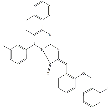 10-{2-[(2-fluorobenzyl)oxy]benzylidene}-7-(3-fluorophenyl)-5,7-dihydro-6H-benzo[h][1,3]thiazolo[2,3-b]quinazolin-9(10H)-one 结构式