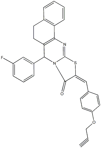 7-(3-fluorophenyl)-10-[4-(2-propynyloxy)benzylidene]-5,7-dihydro-6H-benzo[h][1,3]thiazolo[2,3-b]quinazolin-9(10H)-one 化学構造式