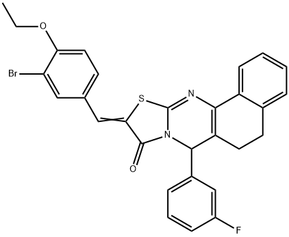 10-(3-bromo-4-ethoxybenzylidene)-7-(3-fluorophenyl)-5,7-dihydro-6H-benzo[h][1,3]thiazolo[2,3-b]quinazolin-9(10H)-one,667914-02-5,结构式