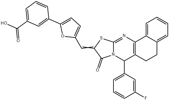 3-{5-[(7-(3-fluorophenyl)-9-oxo-5,7-dihydro-6H-benzo[h][1,3]thiazolo[2,3-b]quinazolin-10(9H)-ylidene)methyl]-2-furyl}benzoic acid 结构式