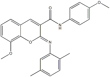 2-[(2,5-dimethylphenyl)imino]-8-methoxy-N-(4-methoxyphenyl)-2H-chromene-3-carboxamide 化学構造式