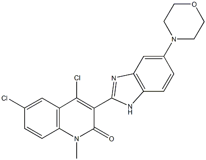 4,6-dichloro-1-methyl-3-[5-(4-morpholinyl)-1H-benzimidazol-2-yl]-2(1H)-quinolinone 化学構造式