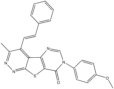 7-(4-methoxyphenyl)-3-methyl-4-(2-phenylvinyl)pyrimido[4',5':4,5]thieno[2,3-c]pyridazin-8(7H)-one 结构式