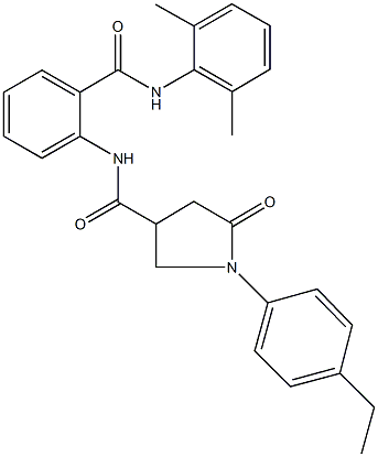 N-{2-[(2,6-dimethylanilino)carbonyl]phenyl}-1-(4-ethylphenyl)-5-oxo-3-pyrrolidinecarboxamide 化学構造式