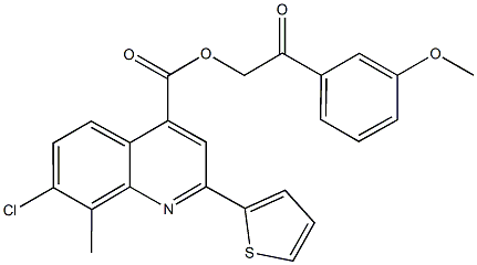 2-(3-methoxyphenyl)-2-oxoethyl 7-chloro-8-methyl-2-(2-thienyl)-4-quinolinecarboxylate 结构式