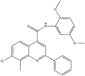 7-chloro-N-(2,5-dimethoxyphenyl)-8-methyl-2-phenyl-4-quinolinecarboxamide 化学構造式