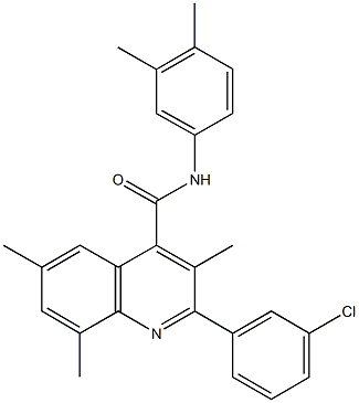 2-(3-chlorophenyl)-N-(3,4-dimethylphenyl)-3,6,8-trimethyl-4-quinolinecarboxamide,669753-64-4,结构式