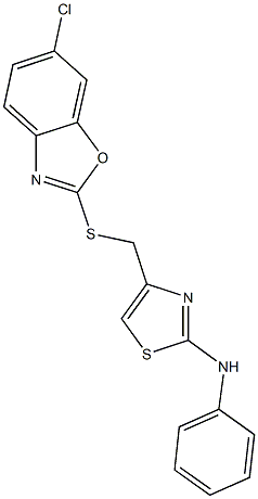 4-{[(6-chloro-1,3-benzoxazol-2-yl)sulfanyl]methyl}-N-phenyl-1,3-thiazol-2-amine,670230-76-9,结构式