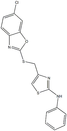 4-{[(6-chloro-1,3-benzoxazol-2-yl)sulfanyl]methyl}-N-phenyl-1,3-thiazol-2-amine Structure