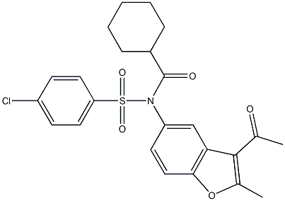 N-(3-acetyl-2-methyl-1-benzofuran-5-yl)-4-chloro-N-(cyclohexylcarbonyl)benzenesulfonamide Structure