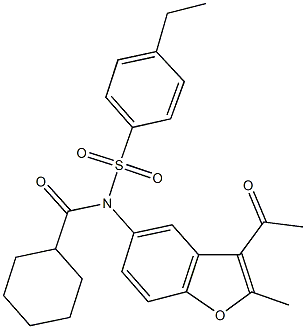 N-(3-acetyl-2-methyl-1-benzofuran-5-yl)-N-(cyclohexylcarbonyl)-4-ethylbenzenesulfonamide Structure