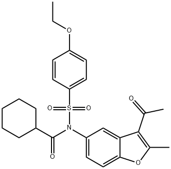 N-(3-acetyl-2-methyl-1-benzofuran-5-yl)-N-(cyclohexylcarbonyl)-4-ethoxybenzenesulfonamide,670258-33-0,结构式