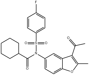 N-(3-acetyl-2-methyl-1-benzofuran-5-yl)-N-(cyclohexylcarbonyl)-4-fluorobenzenesulfonamide Structure
