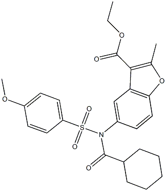 ethyl 5-{(cyclohexylcarbonyl)[(4-methoxyphenyl)sulfonyl]amino}-2-methyl-1-benzofuran-3-carboxylate Structure