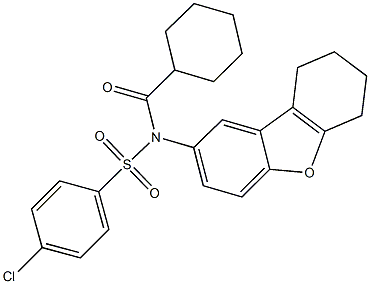 4-chloro-N-(cyclohexylcarbonyl)-N-(6,7,8,9-tetrahydrodibenzo[b,d]furan-2-yl)benzenesulfonamide 化学構造式