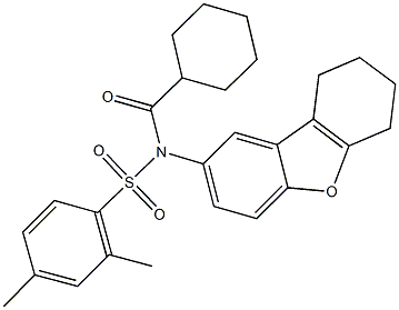 N-(cyclohexylcarbonyl)-2,4-dimethyl-N-(6,7,8,9-tetrahydrodibenzo[b,d]furan-2-yl)benzenesulfonamide 结构式