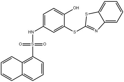 N-[3-(1,3-benzothiazol-2-ylsulfanyl)-4-hydroxyphenyl]-1-naphthalenesulfonamide 化学構造式