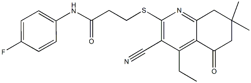 3-[(3-cyano-4-ethyl-7,7-dimethyl-5-oxo-5,6,7,8-tetrahydro-2-quinolinyl)sulfanyl]-N-(4-fluorophenyl)propanamide|