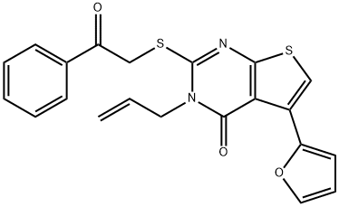 3-allyl-5-(2-furyl)-2-[(2-oxo-2-phenylethyl)sulfanyl]thieno[2,3-d]pyrimidin-4(3H)-one Struktur