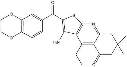 3-amino-2-(2,3-dihydro-1,4-benzodioxin-6-ylcarbonyl)-4-ethyl-7,7-dimethyl-7,8-dihydrothieno[2,3-b]quinolin-5(6H)-one,671200-85-4,结构式