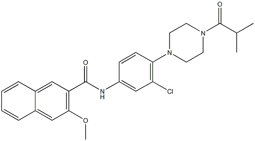 N-[3-chloro-4-(4-isobutyryl-1-piperazinyl)phenyl]-3-methoxy-2-naphthamide,672913-86-9,结构式