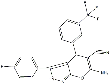 6-amino-3-(4-fluorophenyl)-4-[3-(trifluoromethyl)phenyl]-2,4-dihydropyrano[2,3-c]pyrazole-5-carbonitrile|