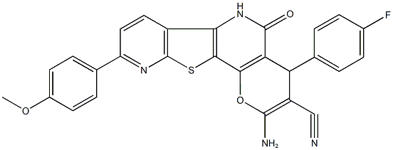 2-amino-4-(4-fluorophenyl)-9-(4-methoxyphenyl)-5-oxo-5,6-dihydro-4H-pyrano[2,3-d]pyrido[3',2':4,5]thieno[3,2-b]pyridine-3-carbonitrile 结构式