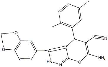 6-amino-3-(1,3-benzodioxol-5-yl)-4-(2,5-dimethylphenyl)-2,4-dihydropyrano[2,3-c]pyrazole-5-carbonitrile Structure