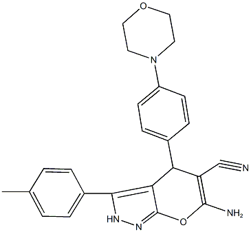 6-amino-3-(4-methylphenyl)-4-[4-(4-morpholinyl)phenyl]-2,4-dihydropyrano[2,3-c]pyrazole-5-carbonitrile,674800-46-5,结构式