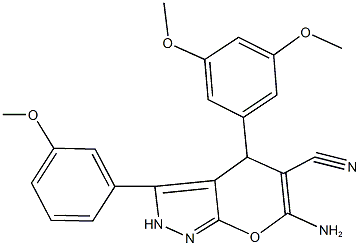 6-amino-4-(3,5-dimethoxyphenyl)-3-(3-methoxyphenyl)-2,4-dihydropyrano[2,3-c]pyrazole-5-carbonitrile,674800-56-7,结构式