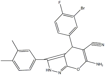 6-amino-4-(3-bromo-4-fluorophenyl)-3-(3,4-dimethylphenyl)-2,4-dihydropyrano[2,3-c]pyrazole-5-carbonitrile,674800-64-7,结构式