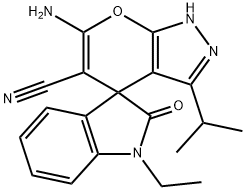 6-amino-3-isopropyl-2,4-dihydropyrano[2,3-c]pyrazole-5-carbonitrile-4-spiro-3'-(1'-ethyl-1',3'-dihydro-2'H-indol-2'-one) Structure