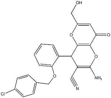 2-amino-4-{2-[(4-chlorobenzyl)oxy]phenyl}-6-(hydroxymethyl)-8-oxo-4,8-dihydropyrano[3,2-b]pyran-3-carbonitrile Structure