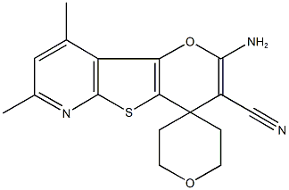 2'-amino-7',9'-dimethyl-2,3,5,6-tetrahydrospiro(4H-pyran-4,4'-4H-pyrano[2',3':4,5]thieno[2,3-b]pyridine)-3'-carbonitrile Structure