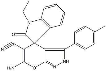 6'-amino-5'-cyano-3'-(4-methylphenyl)-1-ethyl-1,2',3,4'-tetrahydrospiro(2H-indole-3,4'-pyrano[2,3-c]pyrazole)-2-one Structure