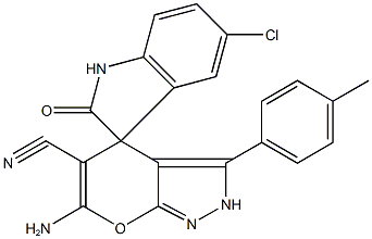 6'-amino-5'-cyano-6-chloro-3'-(4-methylphenyl)-1,2',3,4'-tetrahydrospiro(2H-indole-3,4'-pyrano[2,3-c]pyrazole)-2-one Structure