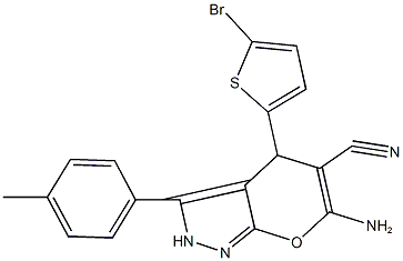 6-amino-4-(5-bromo-2-thienyl)-3-(4-methylphenyl)-2,4-dihydropyrano[2,3-c]pyrazole-5-carbonitrile,674806-70-3,结构式