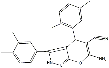 6-amino-4-(2,5-dimethylphenyl)-3-(3,4-dimethylphenyl)-2,4-dihydropyrano[2,3-c]pyrazole-5-carbonitrile,674806-92-9,结构式