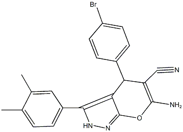 6-amino-4-(4-bromophenyl)-3-(3,4-dimethylphenyl)-2,4-dihydropyrano[2,3-c]pyrazole-5-carbonitrile Struktur